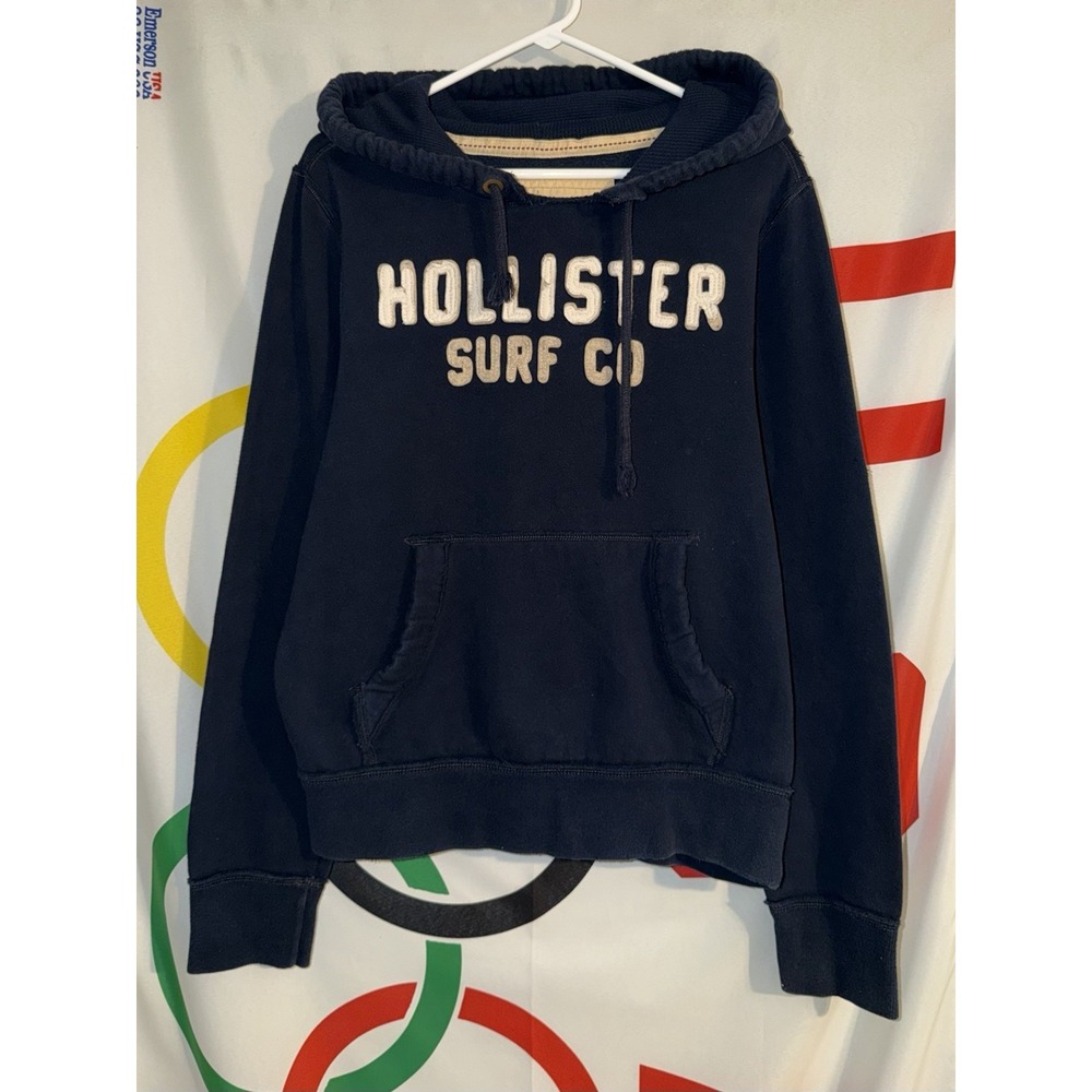 Vintage Y2K Hollister Hoodie Mens Medium Navy Blue Surf Company Pullover